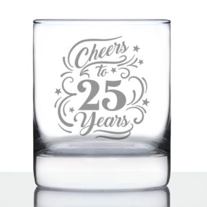 cheers to 25 years - whiskey rocks glass gifts for women & men - 25th anniversary party decor - 10.25 oz glasses