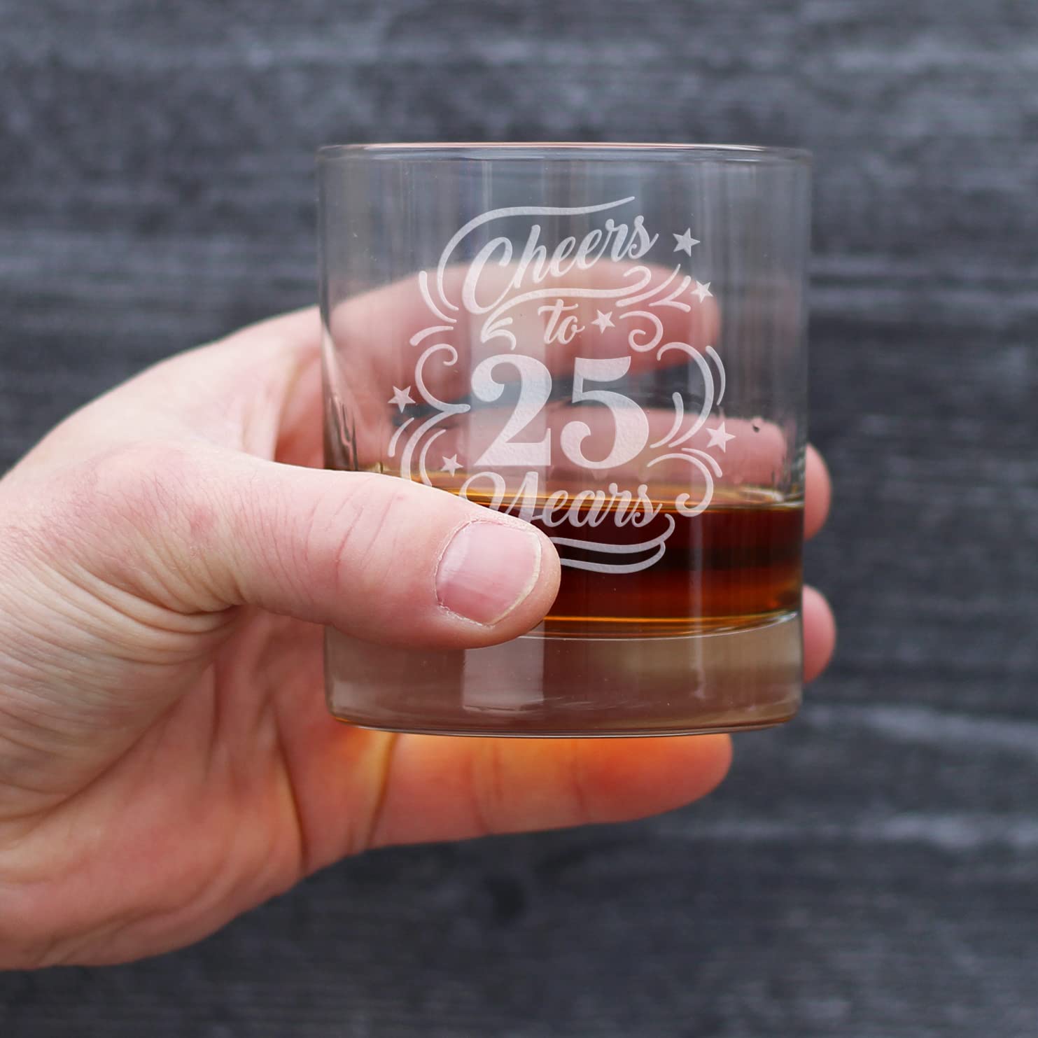 Cheers to 25 Years - Whiskey Rocks Glass Gifts for Women & Men - 25th Anniversary Party Decor - 10.25 Oz Glasses