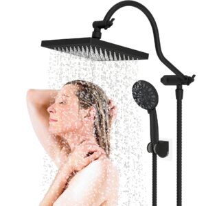 hibbent 8 inch high pressure rainfall shower head/handheld showerhead combo with 12 inch adjustable curved shower extension arm,7-spray,71-inch hose adhesive showerhead holder,oil-rubbed bronze
