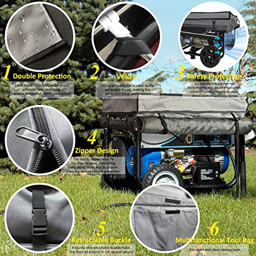 GEHENG Generator Running Cover,100% Waterproof Generator Cover,With Stand,Universal Kit,Fits Most 5500W-15000W Framed Generators,for Westinghouse, Champion, DuroMax, Generac and More,38"x28"x25",grey.