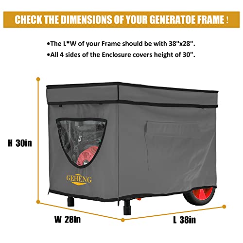 GEHENG Generator Running Cover,100% Waterproof Generator Cover,With Stand,Universal Kit,Fits Most 5500W-15000W Framed Generators,for Westinghouse, Champion, DuroMax, Generac and More,38"x28"x25",grey.