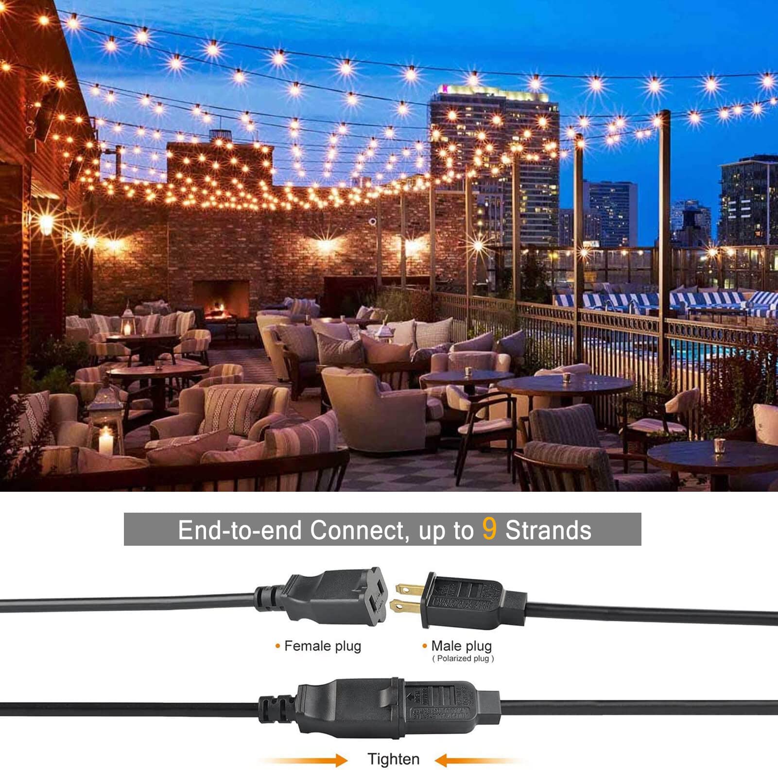 MEIDAODUO Outdoor String Lights 300FT Waterproof G40 LED Globe String Lights with 155 Shatterproof Plastic Bulbs Patio Lights for Bistro Yard Gazebo Cafe String Lights, 2 Pack x 150 ft