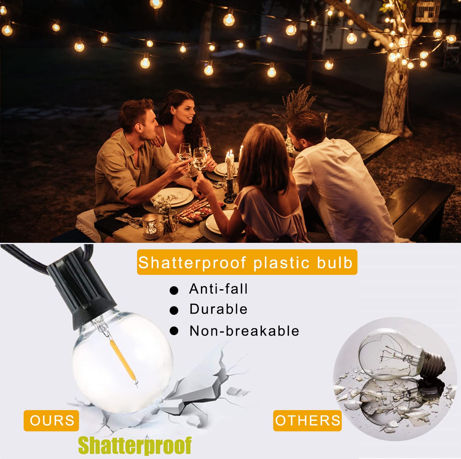 MEIDAODUO Outdoor String Lights 300FT Waterproof G40 LED Globe String Lights with 155 Shatterproof Plastic Bulbs Patio Lights for Bistro Yard Gazebo Cafe String Lights, 2 Pack x 150 ft