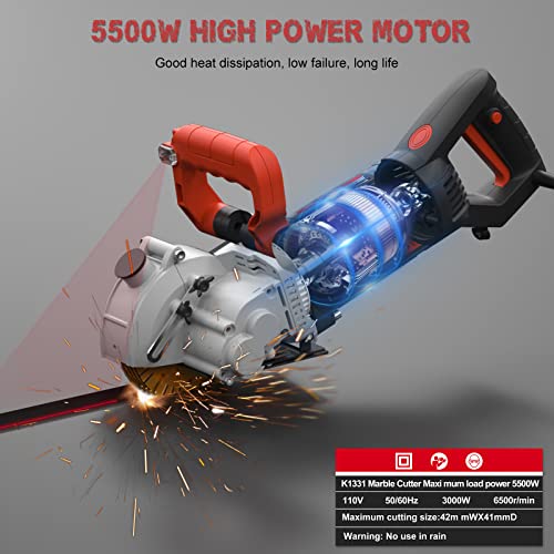 LASIEYO Wall Chaser Concrete Cutter, 5500w Electric Concrete Groove Cutting Machine with 5 Pieces Saw Blades and Laser Function for Brick Granite Marble Concrete, 42mm Cutting Width and Cutting Depth