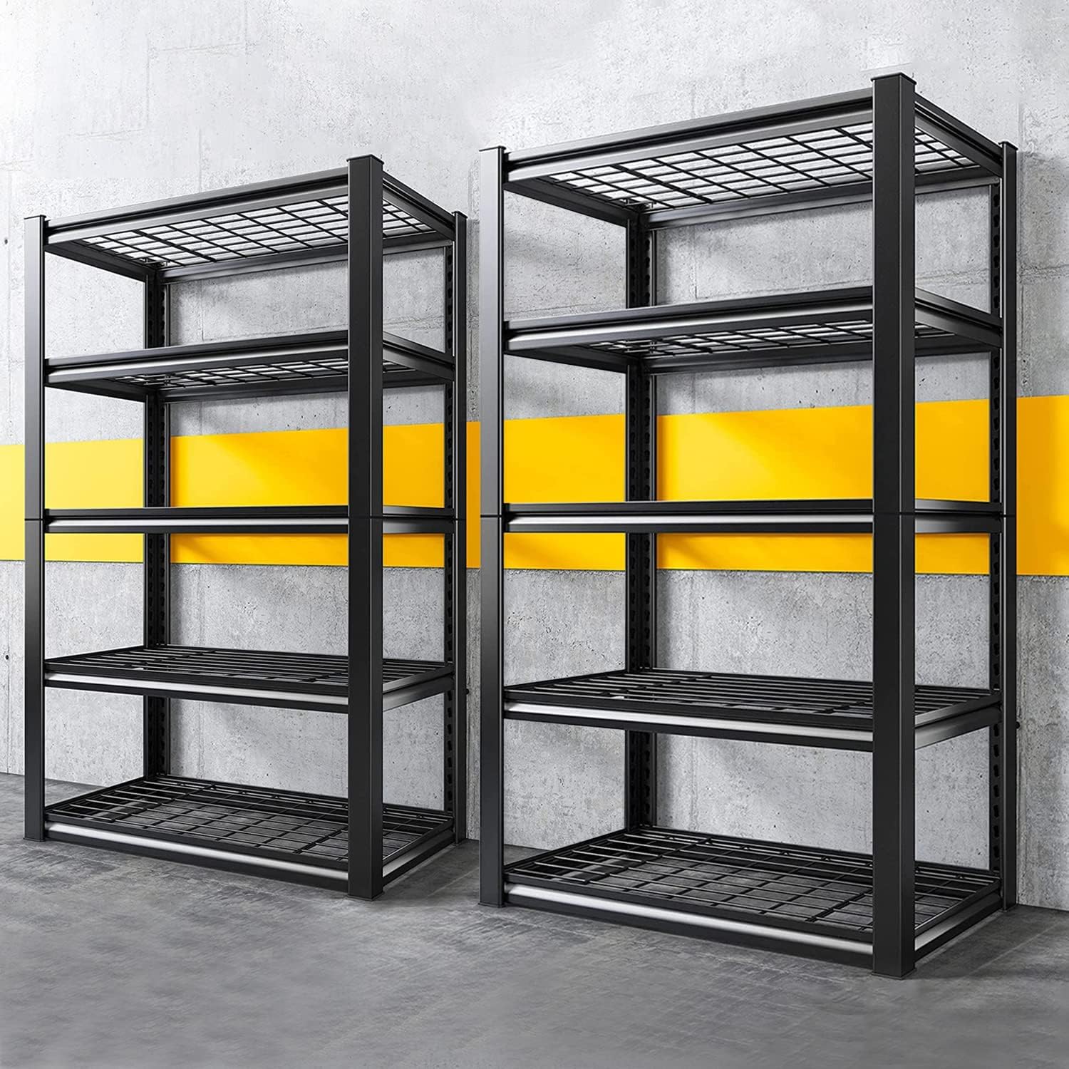 REIBII Garage Shelving Heavy Duty Load 2000Lbs Adjustable 5-Tier Garage Storage Shelves Heavy Duty Metal Shelving for Garage Storage Rack Shelf for Shed, Pantry, Basement 16" D x 36" W x 72" H 2 Pack