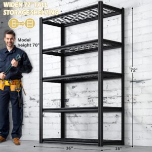 REIBII Garage Shelving Heavy Duty Load 2000Lbs Adjustable 5-Tier Garage Storage Shelves Heavy Duty Metal Shelving for Garage Storage Rack Shelf for Shed, Pantry, Basement 16" D x 36" W x 72" H 2 Pack