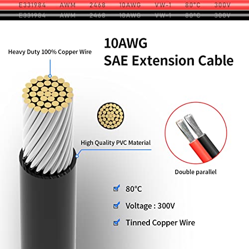 ELFCULB 10AWG 3FT SAE Extension Cable 3 6 10 20 35 50FT SAE to SAE Quick Disconnect Wire Harness SAE Connector SAE Plug for Automotive RV Battery Solar Panel (3FT)