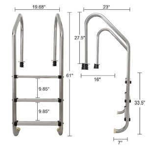 WECIYGG 3-Step Swimming Pool Ladder with Stainless Steel Non-Slip Pedals for Indoor/Outdoor Pools, Weight Capacity 330lbs, Sturdy and Durable Poolladder Easy to Install and Climb (3 Step)