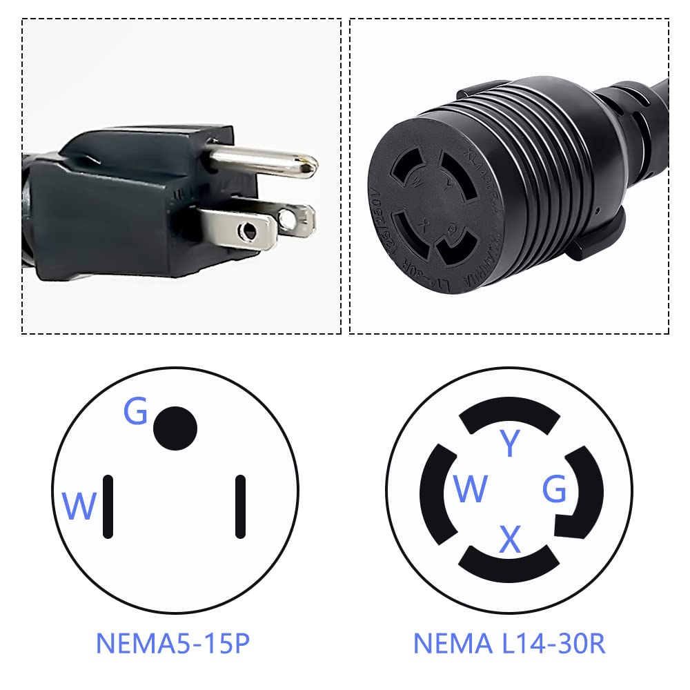 Zhudiyof 5-15P Male Plug to Locking L14-30R Female Receptacle Adapter Cord,10AWG