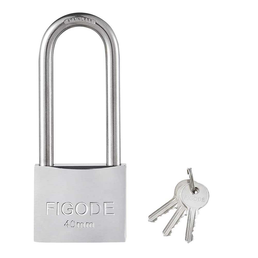 FIGODE® Marine Grade Rustproof Padlock with Stainless Steel Shackle and Chrome Plated Brass Body, Outdoor Padlock Weatherproof, Keyed Different, 2.3 in. Long Shackle, 1 Pack