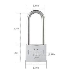 FIGODE® Marine Grade Rustproof Padlock with Stainless Steel Shackle and Chrome Plated Brass Body, Outdoor Padlock Weatherproof, Keyed Different, 2.3 in. Long Shackle, 1 Pack