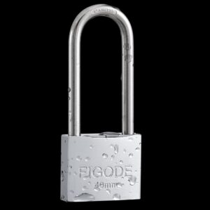 FIGODE® Marine Grade Rustproof Padlock with Stainless Steel Shackle and Chrome Plated Brass Body, Outdoor Padlock Weatherproof, Keyed Different, 2.3 in. Long Shackle, 1 Pack