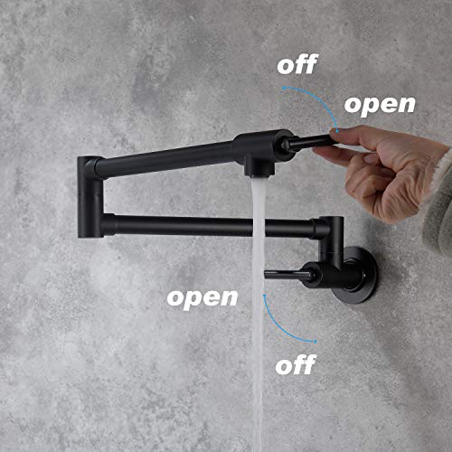 WELLFOR Pot Filler Faucet W/360 Degree Rotatable, Home Commercial Wall Mount Faucet, Solid Brass Folding Faucet with Stretchable Double Joint Swing Arm, Matte Black