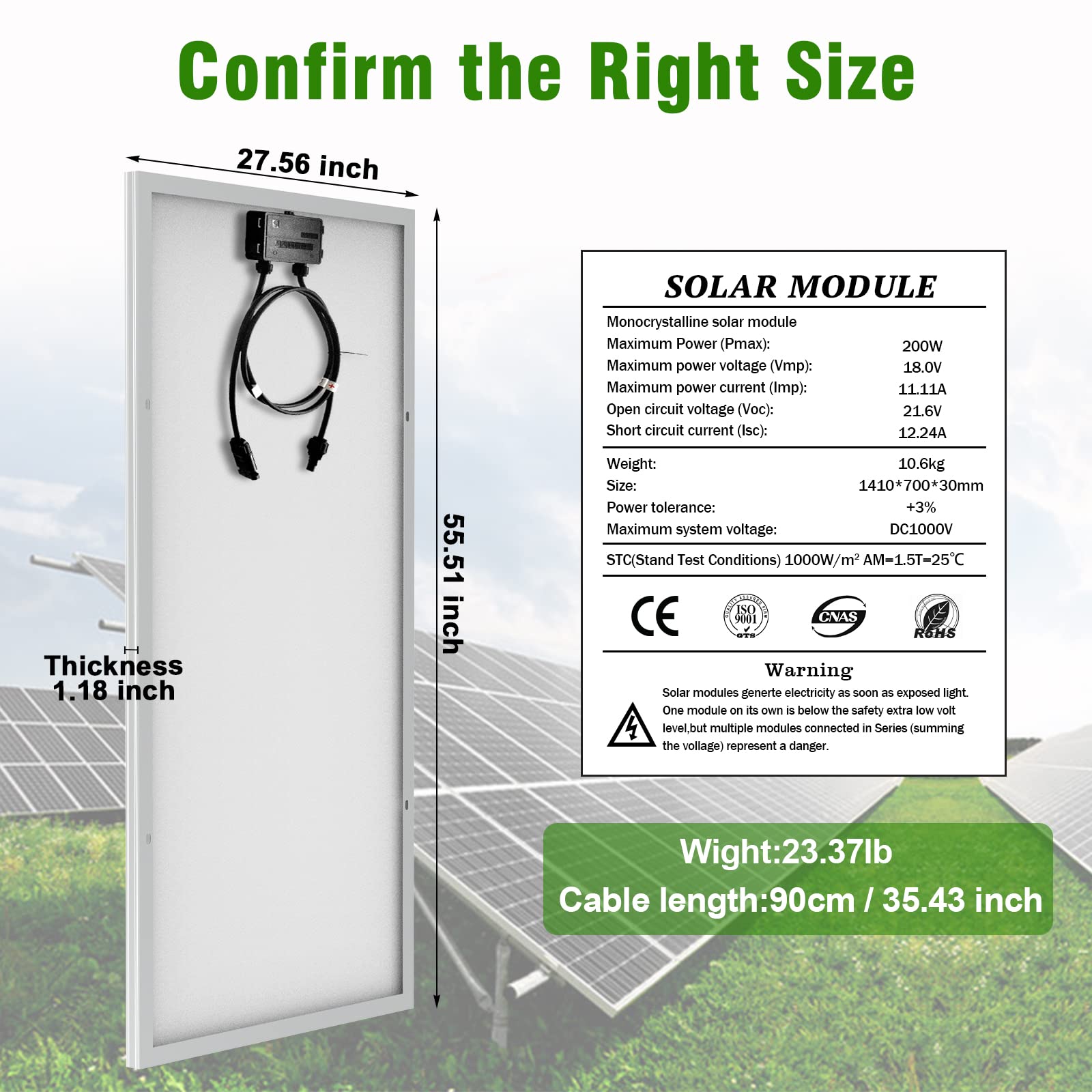 WERCHTAY Watt Solar Panel, Monocrystalline Cell High-Efficiency PV Module, 12V Solar Panels for Homes Camping RV Battery Boat Caravan and Other Off-Grid Applications (100W-B)