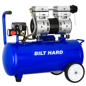 bilt hard ultra quiet air compressor 8 gallon, oil-free, electric shop air compressor portable, csa certified blue