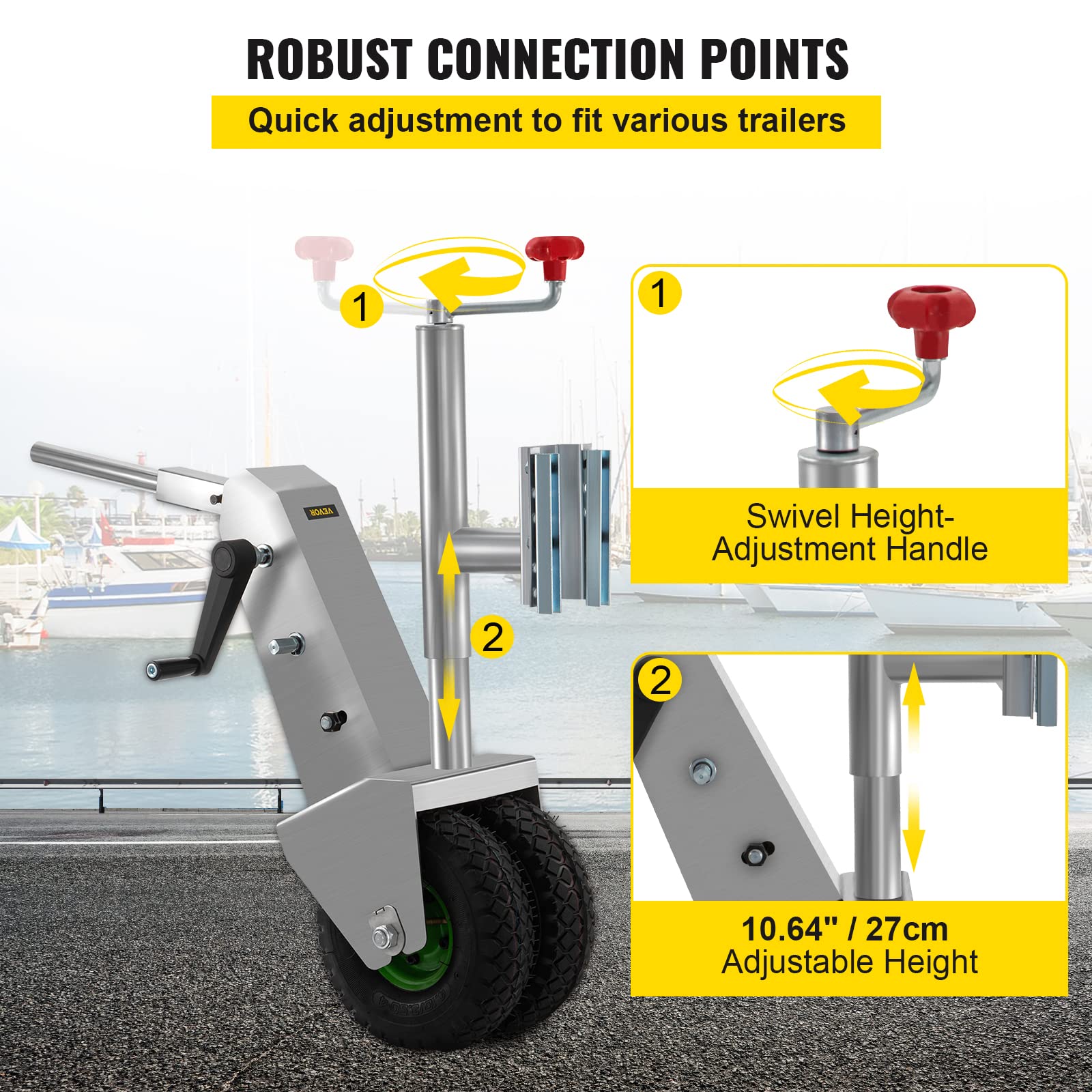 VEVOR Manual Trailer Dolly, 5000lb Load Capacity Trailer Mover Valet w/ 6.3" Hitch Plate & 10.63" Wheels, 10.64" Adjustable Height, Heavy-Duty Trailer Jack Tug for Car, RV, Boat, and Travel Trailers