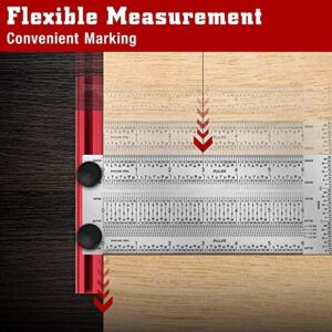 Smgda 12 Inch T-Rule, Precision Marking T Rule, Woodworking T Square Ruler, Stainless Steel Hole Positioning Scribing Tool, Carpenter Measuring T-Square, with Pencil & 0.5mm Pencil Refill