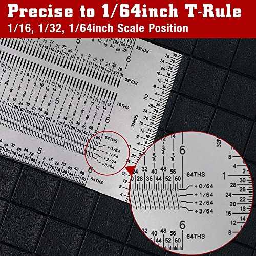 Smgda 12 Inch T-Rule, Precision Marking T Rule, Woodworking T Square Ruler, Stainless Steel Hole Positioning Scribing Tool, Carpenter Measuring T-Square, with Pencil & 0.5mm Pencil Refill