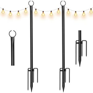 aneeway outdoor light string pole, 8.9ft heavy duty poles with 5-prong & hooks, light poles for patio, garden, backyard & party, wedding, holidays - 2 pack, matte black