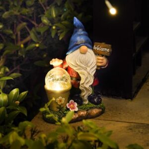 dilicoming garden gnomes outdoor statues - gnome decorations for home, christmas resin gnome figurine with solar light, yard gnome ornament, for thanksgiving and christmas