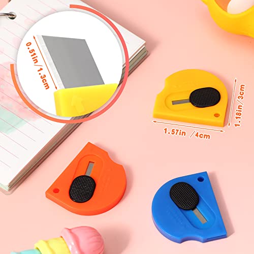 30 Pieces Mini Portable Box Cutter with Keychain Auto Retractable Pocket Utility Letter Opener Small Office Safety Art Cutter for Opening Packages Paper Cutting DIY Crafts, 3 Colors