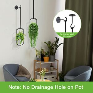 Autrucker Hanging Planters for Indoor Plants, Metal Wall and Ceiling Plant Hanger with Flower Pot for Home Decor, Set of 2, Black