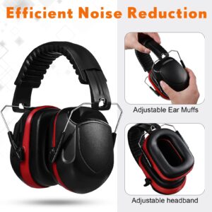 2 Pcs Noise Cancelling Safety Earmuffs for Shooting Hearing Protection NRR 28dB Ear Protection Adults Adjustable Earmuffs (Black, Red)