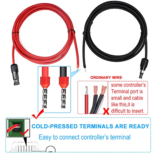 PowMr 16 Feet 10AWG(6mm²) Solar Extension Cable with Female and Male Connector Solar Panel Adaptor Kit Tool(Red & Black)