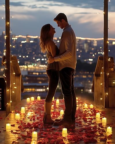 Homemory 48Pack Flameless Flickering Led Votive Tealight Candles,200+Hour Lasting Battery Operated Candles,Soft White for Valentine's Day,Wedding,Proposal Anniversary (Ivory Base,Battery Included)