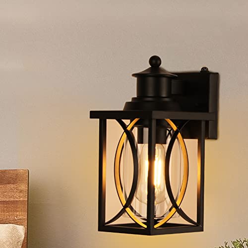 PARTPHONER Outdoor Light Fixtures Dusk to Dawn Outdoor Wall Lighting 2 Pack, Black Outside Wall Sconce Waterproof Exterior Wall Lantern for House Porch Garage Doorway Patio