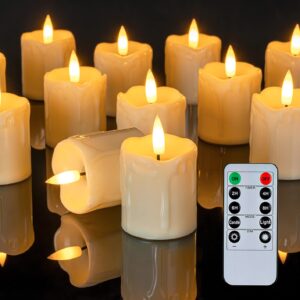 homemory 2" x 2" timer remote control flickering flameless votive candles, realistic battery operated candles, 6pack 3d wick electric fake candles for christmas, wedding, home decorations