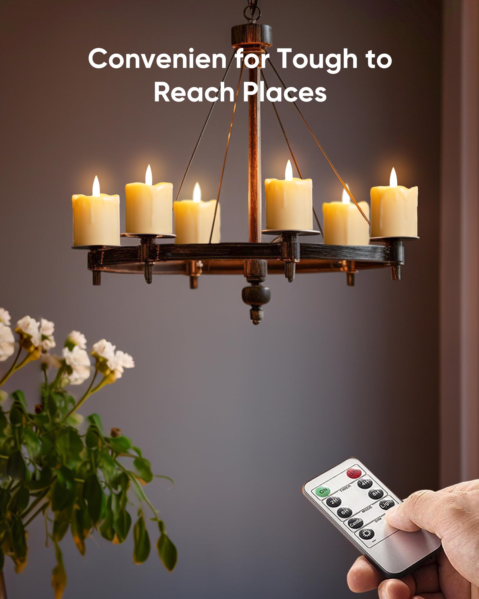 Homemory 2" x 2" Timer Remote Control Flickering Flameless Votive Candles, Realistic Battery Operated Candles, 6Pack 3D Wick Electric Fake Candles for Christmas, Wedding, Home Decorations