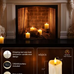 Homemory 2" x 2" Timer Remote Control Flickering Flameless Votive Candles, Realistic Battery Operated Candles, 6Pack 3D Wick Electric Fake Candles for Christmas, Wedding, Home Decorations