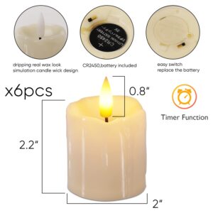 Homemory 2" x 2" Timer Remote Control Flickering Flameless Votive Candles, Realistic Battery Operated Candles, 6Pack 3D Wick Electric Fake Candles for Christmas, Wedding, Home Decorations