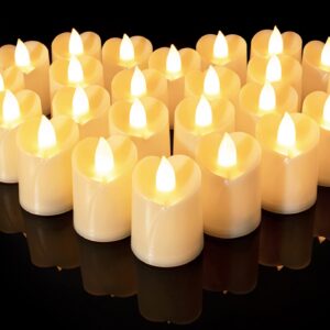 Homemory 24Pack Heart Shaped Flameless Flickering Led Votive Candles,200+Hour Lasting Battery Operated Tealights for Romantic Night,Valentine's Day,Anniversary Decor