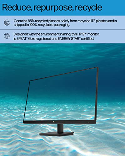 HP 27h Full HD Monitor - Diagonal - IPS Panel & 75Hz Refresh Rate - Smooth Screen - 3-Sided Micro-Edge Bezel - 100mm Height/Tilt Adjust - Built-in Dual Speakers - for Hybrid Workers,Black