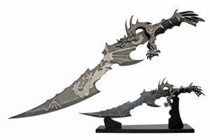 szco supplies 926966 jagged dragon printed display fantasy sword with wooden display stand, 21" length
