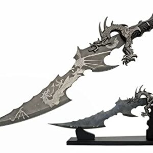 SZCO Supplies 926966 Jagged Dragon Printed Display Fantasy Sword with Wooden Display Stand, 21" Length