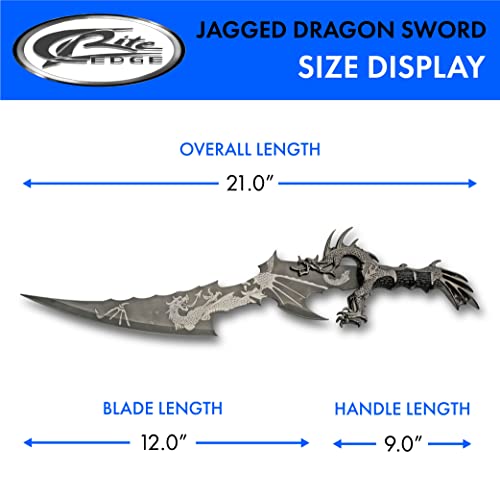 SZCO Supplies 926966 Jagged Dragon Printed Display Fantasy Sword with Wooden Display Stand, 21" Length