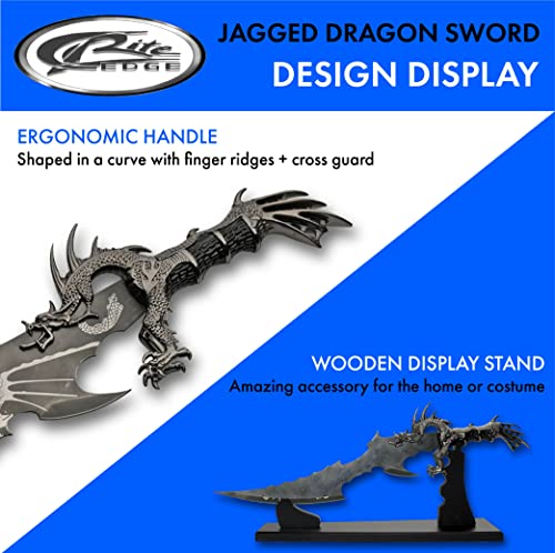 SZCO Supplies 926966 Jagged Dragon Printed Display Fantasy Sword with Wooden Display Stand, 21" Length