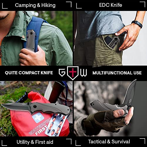 Grand Way Bundle of 2 Items - Pocket Knife for Men - Folding Knofe - EDC Fold Knives - Sharp Blade Knifes - Tactical Knofe - Camping Hunting Hiking Fishing EDC Survival Knife Gifts for Men