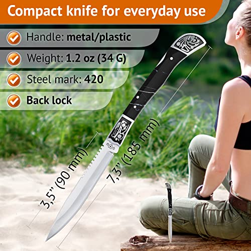 Grand Way Bundle of 2 Items - Pocket Knife for Men - Folding Knofe - EDC Fold Knives - Sharp Blade Knifes - Tactical Knofe - Camping Hunting Hiking Fishing EDC Survival Knife Gifts for Men