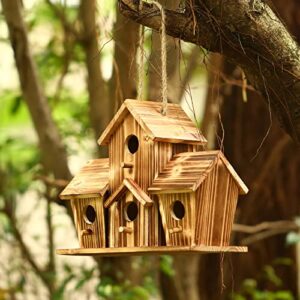 XAOGUA Bird House,Bird House for Outside,Bird House for Outside Clearance,Large Bird House,4 Hole Handmade Natural Bird House for Backyard/Courtyard/Patio Decor,Wooden Bird Houses for Outside Hanging