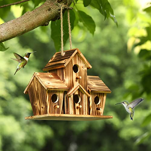 XAOGUA Bird House,Bird House for Outside,Bird House for Outside Clearance,Large Bird House,4 Hole Handmade Natural Bird House for Backyard/Courtyard/Patio Decor,Wooden Bird Houses for Outside Hanging