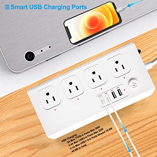 XENON Power Strips 40W, Surge Protector with 4 AC Outlets and USB A (QC 18W) + USB C (PD 40W), USB C Fast Charging, 5Ft Extension Cord, Overload Protection, for Home, Office, Travel