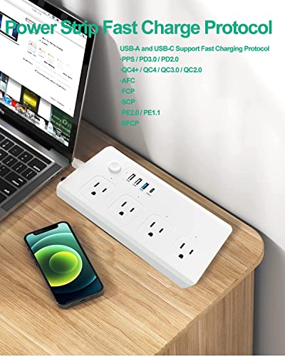 XENON Power Strips 40W, Surge Protector with 4 AC Outlets and USB A (QC 18W) + USB C (PD 40W), USB C Fast Charging, 5Ft Extension Cord, Overload Protection, for Home, Office, Travel