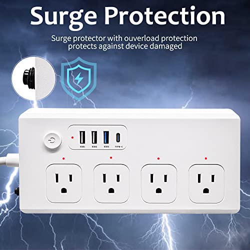 XENON Power Strips 40W, Surge Protector with 4 AC Outlets and USB A (QC 18W) + USB C (PD 40W), USB C Fast Charging, 5Ft Extension Cord, Overload Protection, for Home, Office, Travel