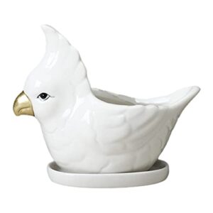 Homoyoyo Parrot Planter Pot Ceramic Flower Pot for Bonsai Mini Parrot Shape Succulent Planter with Saucer for Suculent Cactus Flower Pot Holder Bird Figurine for Desk Decoration White