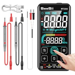 touchscreen digital multimeter, seesii 10000 counts trms auto-ranging voltmeter, fast accurately measures ac/dc amp ohm voltage resistance continuity capacitance temperature with backlight flashlight