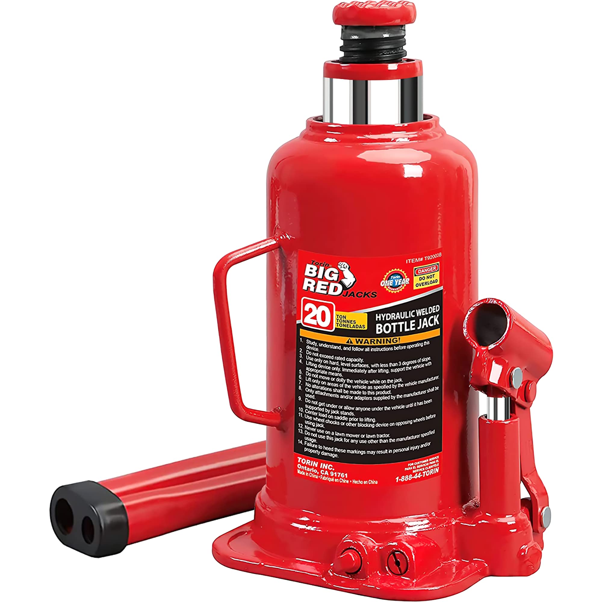 BIG RED 20 Ton (40,000 LBs) Torin Welded Hydraulic Car Bottle Jack for Auto Repair and House Lift, Red, TAM92003B